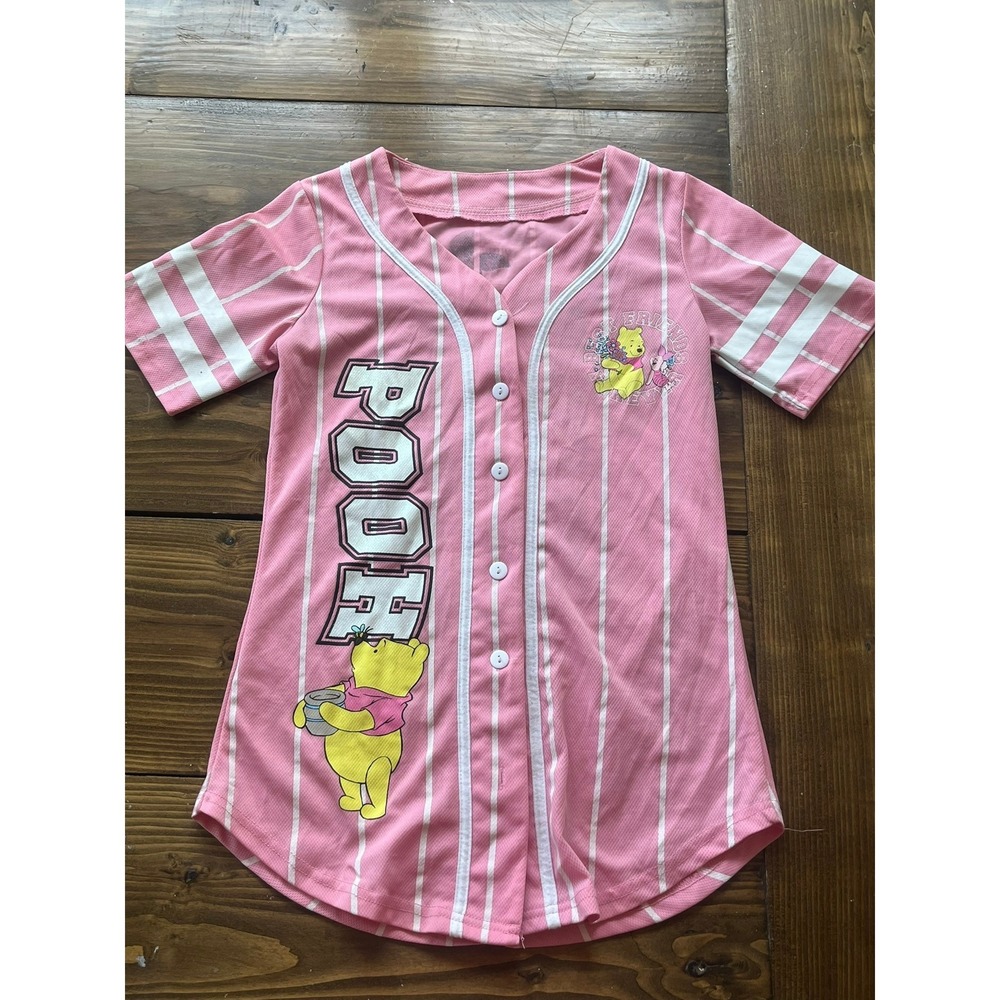 Winnie the Pooh Piglet Pink Pinstripe Baseball Jersey BFF Button Up Shirt